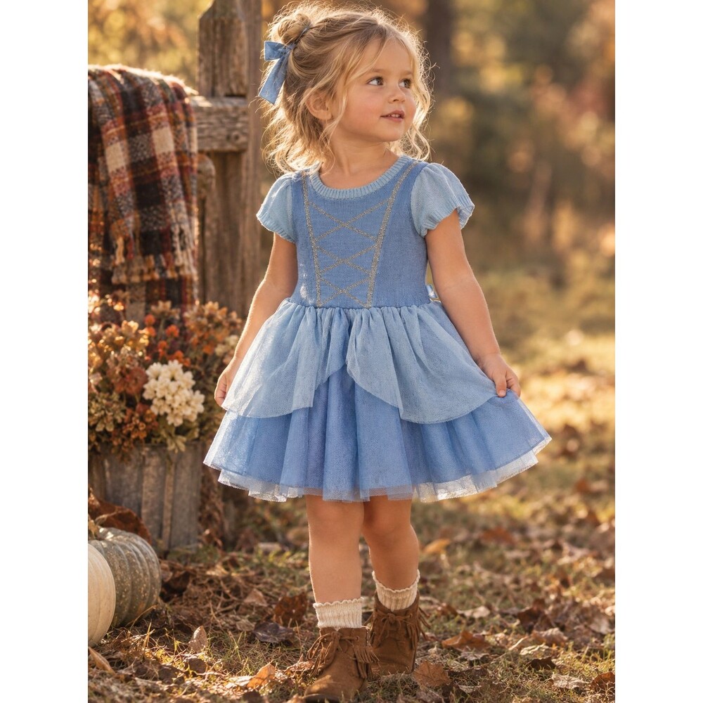 Disney Princess Sweater Dress Girls 2T Blue Tulle Skirt Cinderella Costume